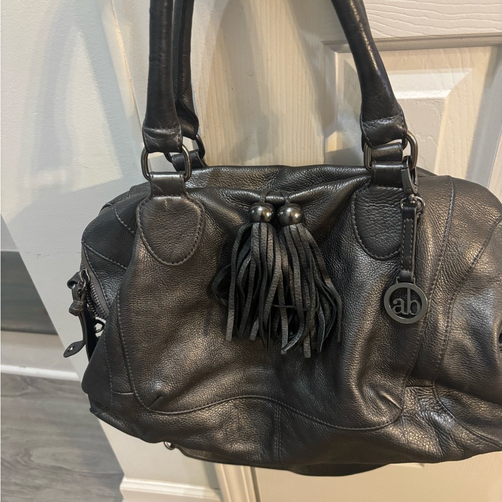 Audrey Brooke Black Leather Shoulder Bag with Tassel